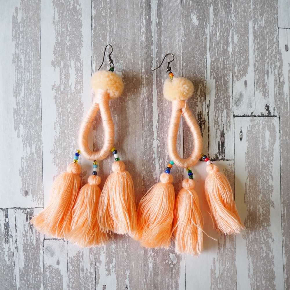 🛍Orange Yarn Long Tassel Fringe Dangle Ea…